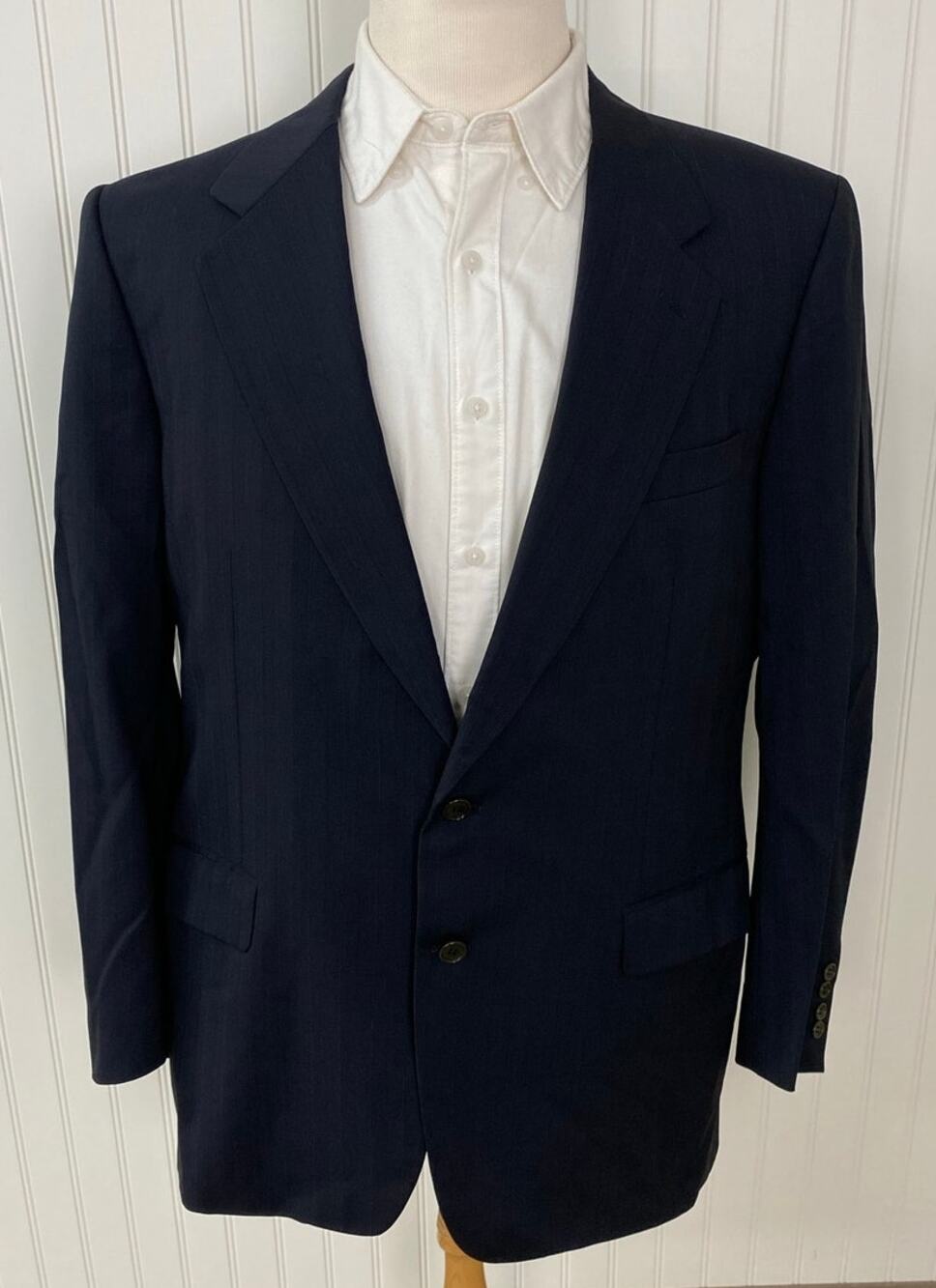 VTG Men Canali Milano Italy 2-button pin-stripe navy wool suit jacket blazer 44R